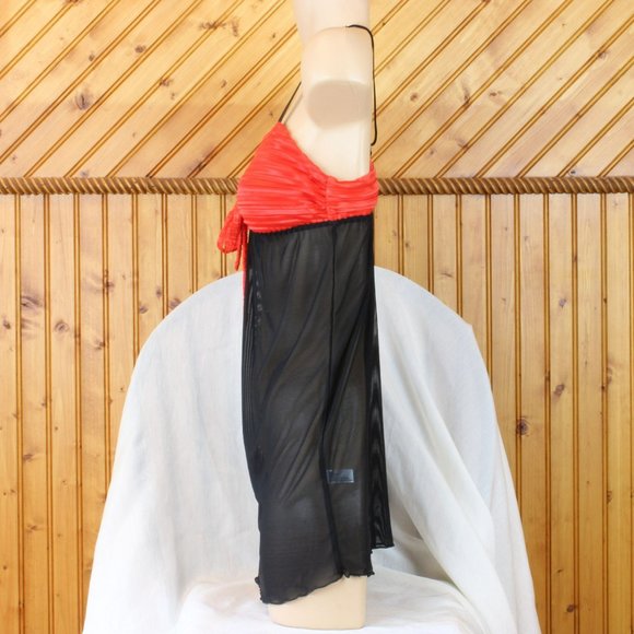 Shirley of Hollywood Black & Red Negligee Ruching Eyelets Adjustable Straps N118 - Picture 2 of 8